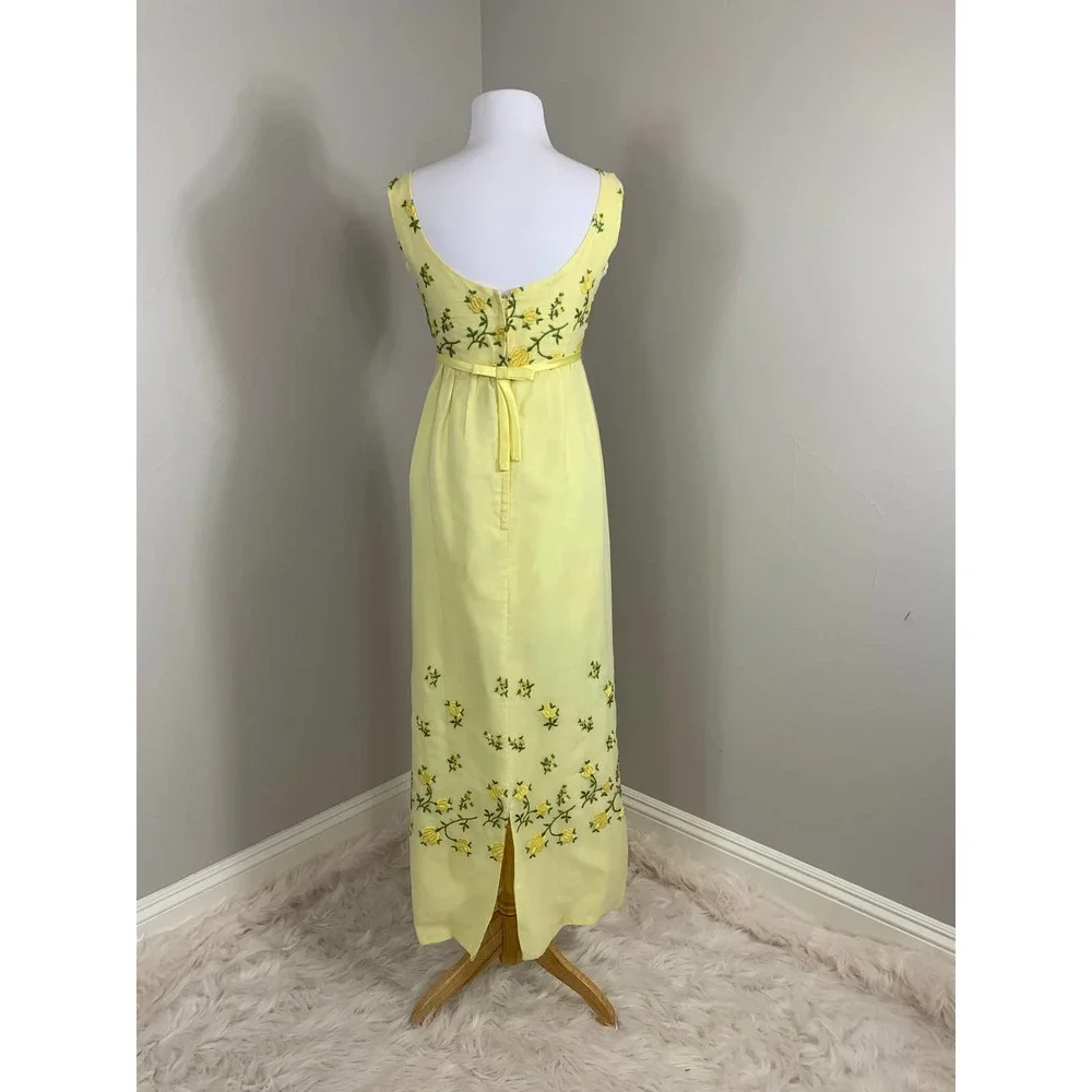 Vintage 50s 60s Bridgerton Jane Austen Regency Midcentury Maxi Yellow Dress ~XS - Picture 3 of 14